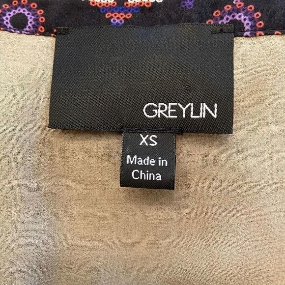 Greylin Blue Tan Silk Geometric Print Dress XS - Picture 3 of 4